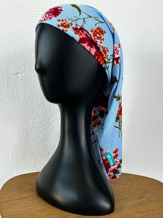 Flores Rojas/Azul Cielo